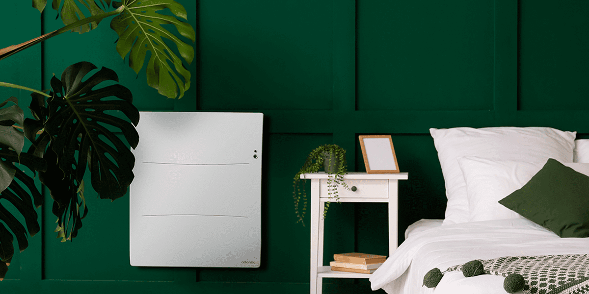 radiateur blanc Atlantic chambre mur vert plantes