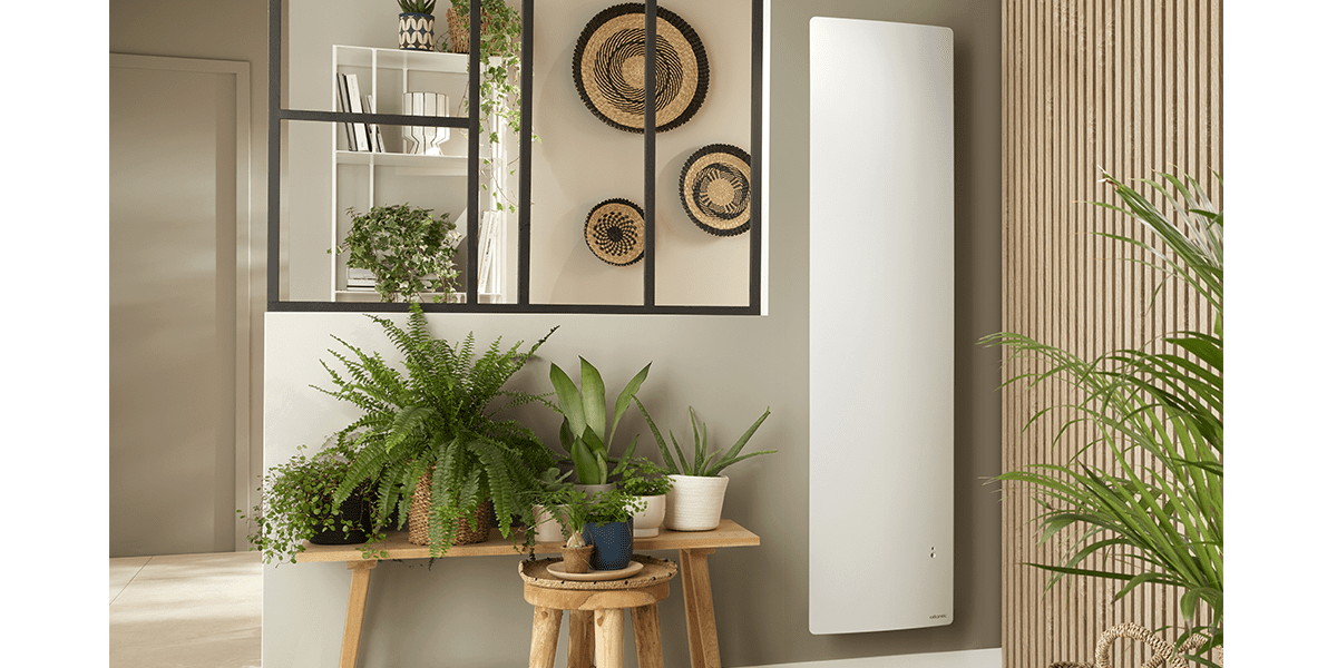 radiateur électrique vertical blanc atlantic salon zen plantes