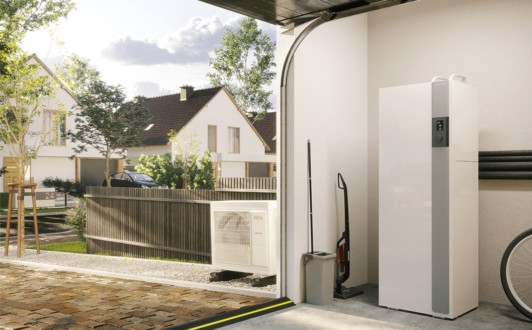 pompe à chaleur air eau Atlantic garage extérieur