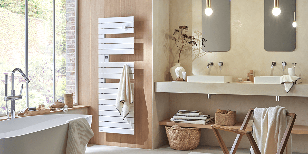 sèche-serviettes électrique blanc atlantic salle de bain beige bois